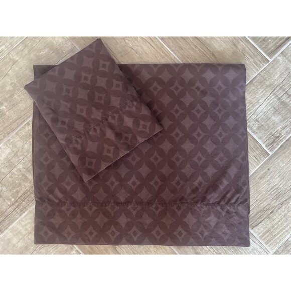 Vintage SAMI HAYEK Pillowcase Set STANDARD 100% Cotton Chocolate Brown Geometric - Picture 4 of 10